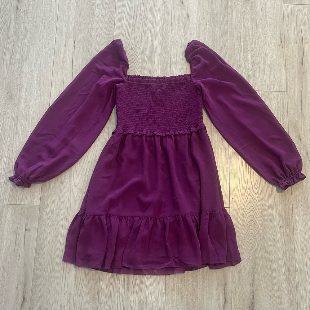 Aritzia Wilfred New Tempest Dress - Wild Berry Purple Tiered Long Sleeve Mini - Picture 10 of 10